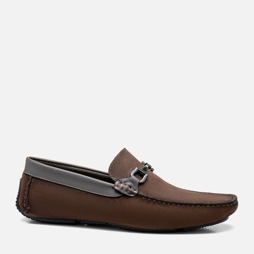 Sapato Mocassim Driver ou Sider Feito em Mix de Couro Nobuk e Liso Metal Gravata Bridão Costura Manual Aparente  Masculino Milano Cafe/cafe 13767
