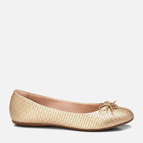 Sapatilha Fechada Bico Redondo Tramada Lacinho Pingente Brilho Strass Feminino Milano Ouro Light 13812