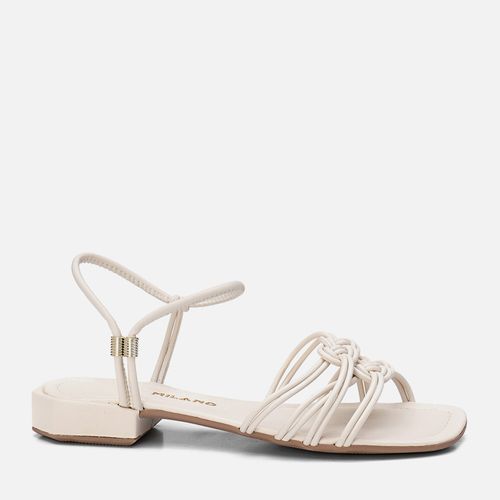Sandália Salto Baixo Geométrico Tiras Finas Tramadas Macramê Calce Prático Feminino Milano Off White 13776
