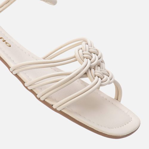 Sandália Salto Baixo Geométrico Tiras Finas Tramadas Macramê Calce Prático Feminino Milano Off White 13776