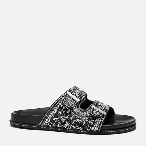Sandália Papete Tira Cravejada Mix de Strass e Pedrarias Fivela Feminino Milano Preto 13784