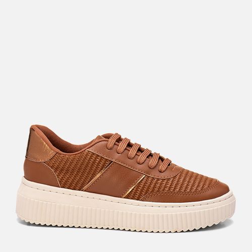 Tênis Sola Alta Tradorada Tramado Natural Palha Metalizado Visual Esportivo Feminino Milano Caramelo 13804