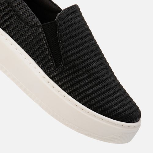 Tênis Slip On Alpargata Tramado tipo Natural Palha Calce Prático Elástico Feminino Milano Preto 13803