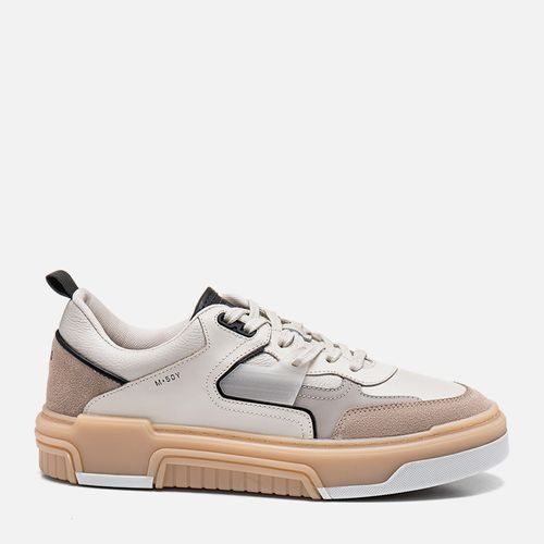 Tênis Casual Sapatênis Feito em Mix de Couro Napa e Camurça Multicolor Design Esportivo com Amarração Sola Alta Masculino Milano Off White/cinza 13907