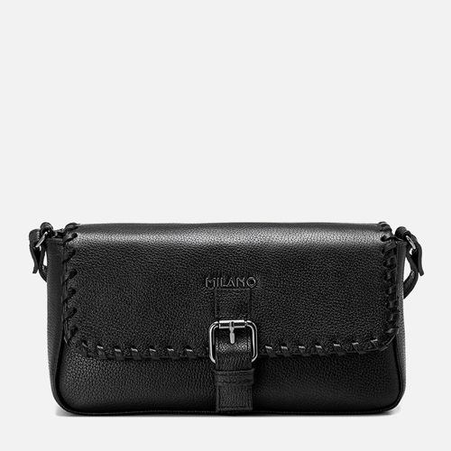 Bolsa Feita em Couro Tiracolo Média Retangular Aba Frontal Contorno Couro Boho Maxi Fivela Femininas Feminina Milano Preto/preto 13855