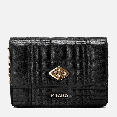 Bolsa Feita em Couro Tiracolo Pequena Retangular Matelassê Aba Frontal Alça Corrente Femininas Feminina Milano Preto 13857
