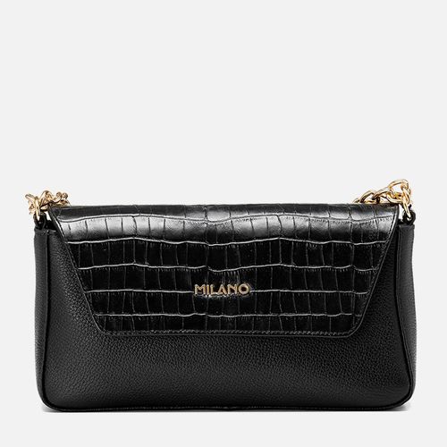 Bolsa Feita em Couro Tiracolo Média 2 em1  Retangular Croco Alça Tiracolo Regulável Corrente Femininas Feminina Milano Preto/preto 13858