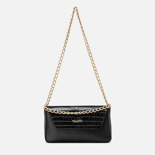 Bolsa Feita em Couro Tiracolo Média 2 em1  Retangular Croco Alça Tiracolo Regulável Corrente Femininas Feminina Milano Preto/preto 13858