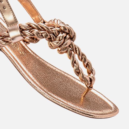 Sandália Rasteira Tiras Torcidas Metalizados Palmilha Craquelê Feminino Milano Cobre 13876