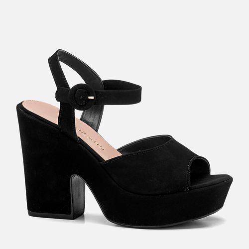 Sandália Plataforma Salto Alto Anabelado Meia Pata Tira Larga Slide Feminino Milano Preto 13883
