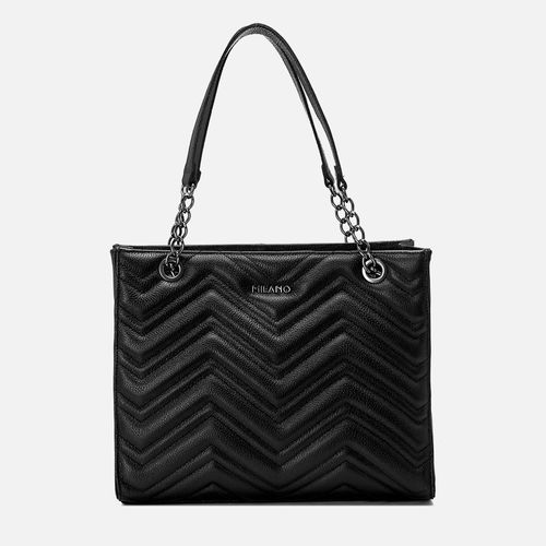 Bolsa Tote ou de Mão Feita em Couro Média Matelassê Alça Corrente Feminina Milano Preto 13863
