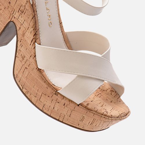 Sandália Plataforma Salto Alto Anabelado Meia Pata Frontal Cortiça Natural Tiras Cruzadas Feminino Milano Off White 13882