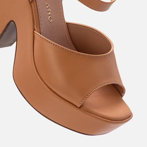 Sandália Plataforma Salto Alto Anabelado Meia Pata Tira Larga Slide Feminino Milano Bege 13883