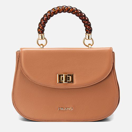 Bolsa Tote ou de Mão Opção Tiracolo ou Transversal Feita em Couro Alça Pérola Metais Dourados Feminina Milano Camel 13894