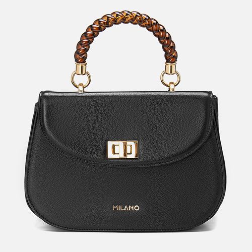 Bolsa Tote ou de Mão Opção Tiracolo ou Transversal Feita em Couro Alça Pérola Metais Dourados Feminina Milano Preto 13894