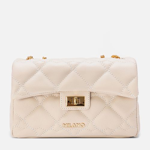 Bolsa Tiracolo Média Feita em Couro Alça Corrente 2 em 1 Feminina Milano Off White 13853