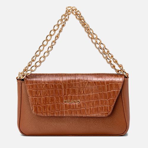 Bolsa Feita em Couro Tiracolo Média 2 em1  Retangular Croco Alça Tiracolo Regulável Corrente Femininas Feminina Milano Caramelo/caramelo 13858