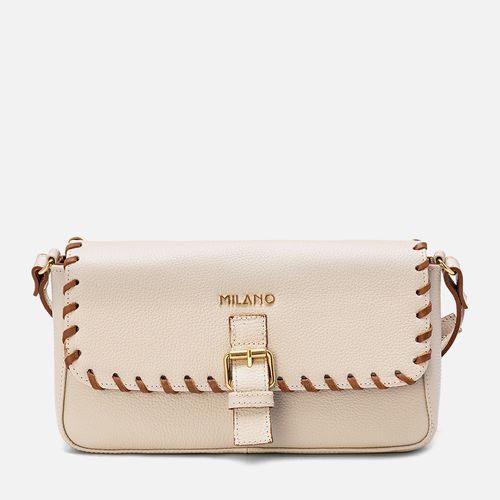 Bolsa Feita em Couro Tiracolo Média Retangular Aba Frontal Contorno Couro Boho Maxi Fivela Femininas Feminina Milano Off White/caramelo 13855