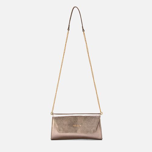 Bolsa Feita em Couro 2 em 1 Carteira ou Clutch Média Alça Opcional Tiracolo Corrente Textura Cobra Metalizado Feminina Milano Prata Velho 13859