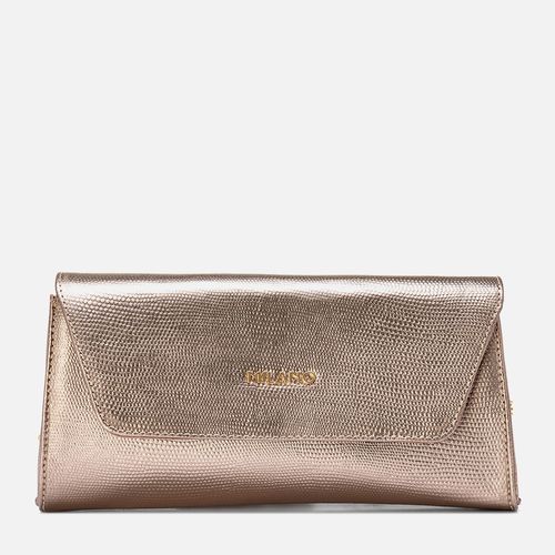 Bolsa Feita em Couro 2 em 1 Carteira ou Clutch Média Alça Opcional Tiracolo Corrente Textura Cobra Metalizado Feminina Milano Prata Velho 13859