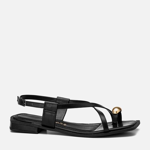 Sandália Salto Bloco Baixo Ring Toe Peça Metalizada Orgânica Feminino Milano Preto 13794