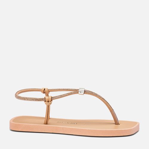 Sandália Rasteira tipo Chinelo de Dedo Brilho Manta de Strass Calce Prático Regulagem Feminino Milano Palha 13932