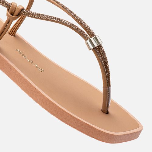 Sandália Rasteira tipo Chinelo de Dedo Brilho Manta de Strass Calce Prático Regulagem Feminino Milano Palha 13932