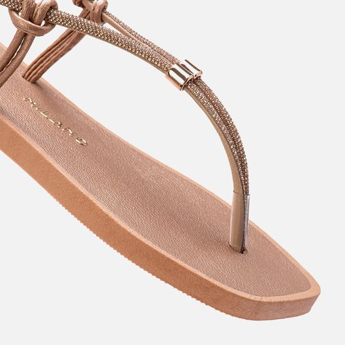 Sandália Rasteira tipo Chinelo de Dedo Brilho Manta de Strass Calce Prático Regulagem Feminino Milano Rosado 13932