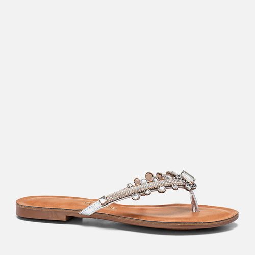 Sandália Rasteira tipo Chinelo Brilho Mix de Pedrarias Manta de Strass Feminino Milano Prata 13914