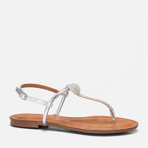 Sandália Rasteira tipo Chinelo Dedo Esfera Brilho Strass Feminino Milano Prata 13842