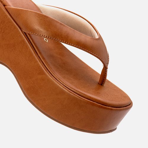 Sandália Papete tipo Plataforma de Dedo com Tiras Puffer Acolchoadas e Palmilha Anabelada Feminino Milano Caramelo 13753