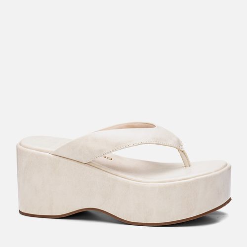 Sandália Papete tipo Plataforma de Dedo com Tiras Puffer Acolchoadas e Palmilha Anabelada Feminino Milano Amendoa 13753