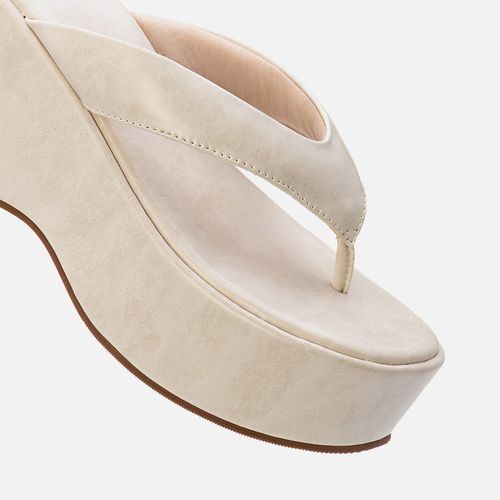 Sandália Papete tipo Plataforma de Dedo com Tiras Puffer Acolchoadas e Palmilha Anabelada Feminino Milano Amendoa 13753