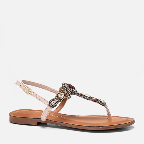 Sandália Rasteira Brilho Mix de Pedrarias Boho Estilo Folk Multicores e Formatos Feminino Milano Natural 13912