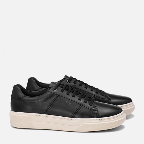 Sapatênis ou Tênis Casual Feito em Couro Napa Soft Macio Calce Prático em Elástico com Amortecedor Dual Gel Masculino Milano Preto/preto 13938
