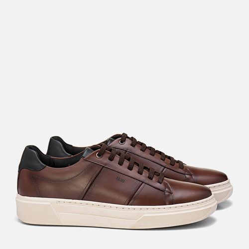 Sapatênis ou Tênis Casual Feito em Couro Napa Soft Macio Calce Prático em Elástico com Amortecedor Dual Gel Masculino Milano Pinhão/preto 13938
