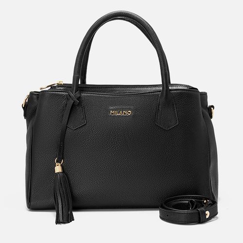 Bolsa Tote ou de Mão Feita em Couro Grande Retangular com Alça Tiracolo Transversal Opcional Vira Italiana Feminina Milano Preto/preto 13610