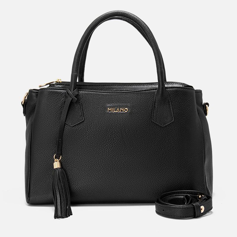 Bolsa-Tote-ou-de-Mao-Feita-em-Couro-Grande-Retangular-com-Alca-Tiracolo-Transversal-Opcional-Vira-Italiana-Feminina-Milano-Preto---