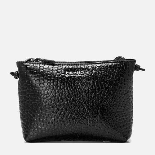 Bolsa Tiracolo Feita em Couro Estampa Croco Pequena Mini Bag Feminina Milano Croco Preto 13854