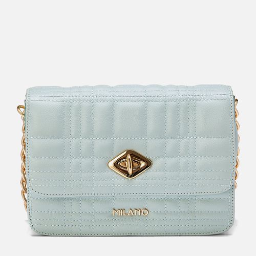 Bolsa Feita em Couro Tiracolo Pequena Retangular Matelassê Aba Frontal Alça Corrente Femininas Feminina Milano Sky 13857