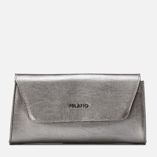 Bolsa Feita em Couro 2 em 1 Carteira ou Clutch Média Alça Opcional Tiracolo CorrenteTextura Cobra Metalizado Femininas Feminina Milano Onix/onix 13859