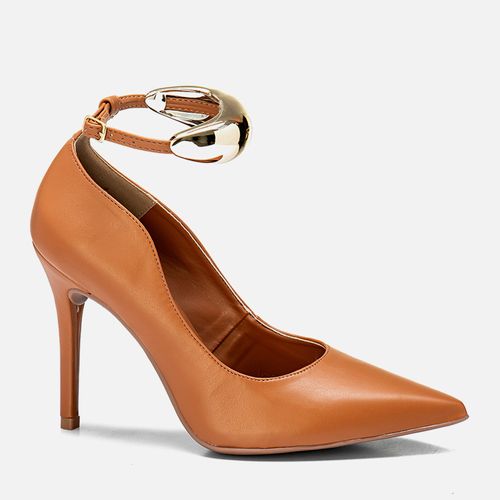 Scarpin Fechado Salto Alto Bico Fino Decote Arredondado Onda Tornozeleira Orgânica Metalizada Cromada Feminino Milano Amber 13937