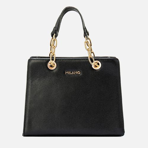 Bolsa Média Feita em Couro tipo Tote de Mão com Alça Corrente Opcional Tiracolo ou Transversal Feminina Milano Preto 13919