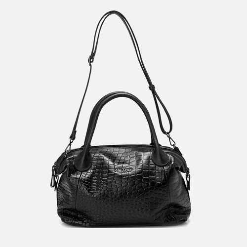Bolsa Grande Baú Feita em Couro Textura Croco Alça Mão e Opcional Tiracolo Detalhe Enrugado com Tira Lateral Feminina Milano Preto 13861