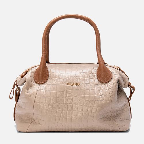 Bolsa Grande Baú Feita em Couro Textura Croco Alça Mão e Opcional Tiracolo Detalhe Enrugado com Tira Lateral Feminina Milano Amendoa/caramelo 13861