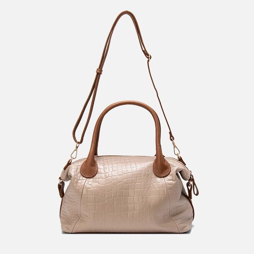 Bolsa Grande Baú Feita em Couro Textura Croco Alça Mão e Opcional Tiracolo Detalhe Enrugado com Tira Lateral Feminina Milano Amendoa/caramelo 13861