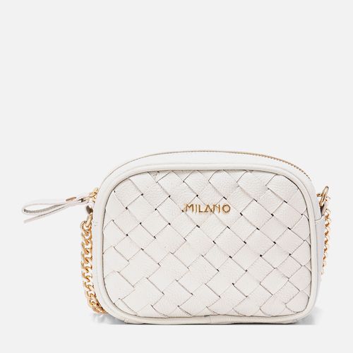 Bolsa Pequena Tiracolo ou Transversal Feita em Couro Tramado Tressê Feito à Mão Alça Corrente Feminina Milano Off White 13957
