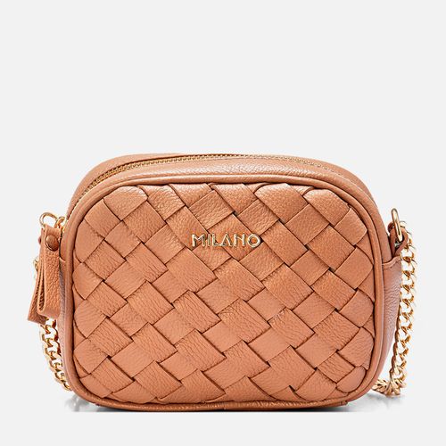 Bolsa Pequena Tiracolo ou Transversal Feita em Couro Tramado Tressê Feito à Mão Alça Corrente Feminina Milano Palenut 13957