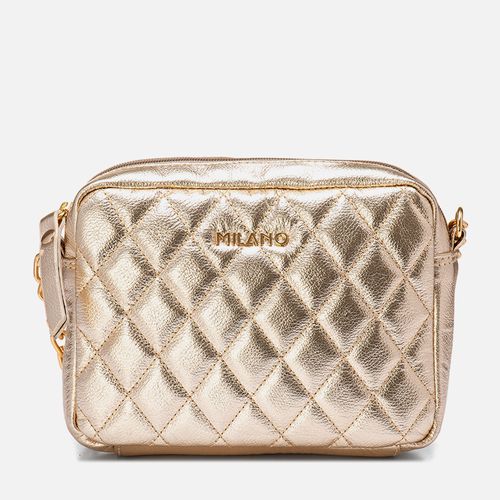 Bolsa Tiracolo ou Transversal Feita em Couro Pequena Matelassê Corrente na Alça Feminina Milano Champagne 13600