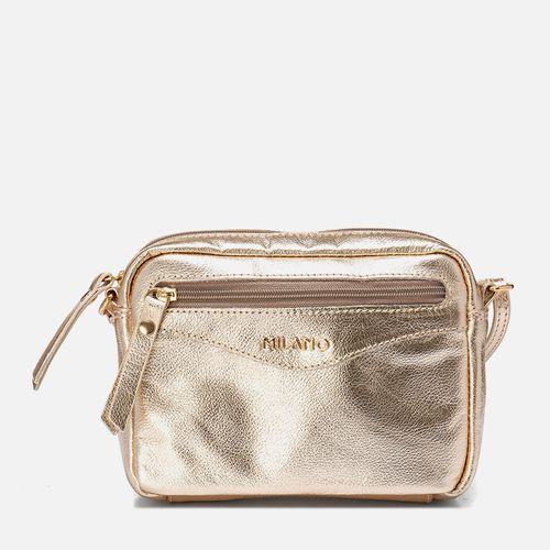 Bolsa Tiracolo ou Transversal Pequena Feita em Couro Bolso Externo e Alça Regulagem Feminina Milano Champagne 13602